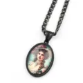 Collana con ciondolo a cammeo ovale nero gioiello ritratto vintage donna accessorio moda - Nero A