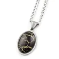 Collier pendentif ovale marbre noir et or avec chaîne argentée, bijou élégant chic. - Argent C