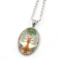 Tree of Life glass cabochon oval pendant necklace fashion metal jewelry for women daily wear - Silver C