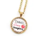 Collier chaîne doré avec pendentif rond imprimé léopard et citation pour les enseignants. - Or C