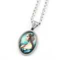 Collana con ciondolo ovale in acciaio inossidabile con ritratto d'arte vintage stile donna - Argento B