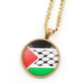 Collier Pendentif Drapeau Palestine Chaine Doree Pierre Precieuse Bijou Anti-Guerre - Or C
