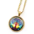 Collier pendentif arbre de vie en acier inoxydable doré avec gemme en verre coloré. - Or C