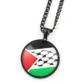 Collier pendentif dôme en verre drapeau de Palestine chaîne métal noir paix joyeux - Noir C