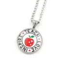 Collier pendentif pomme pour professeur, chaîne argentée cadeau bijoux de mode. - Argent D