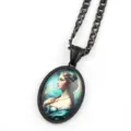 Collier pendentif ovale en verre camée noir style vintage chaîne de pull bijoux pour femmes - Noir B