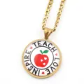 Collier Chaîne Or Cadeau Enseignant Pendentif Pomme INSPIRE TEACH LOVE Bijoux Mode - Or D