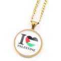 Collier pendentif dôme en verre drapeau de Palestine chaîne dorée bijou style anti-guerre - Or D