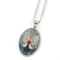 Tree of Life glass cabochon pendant necklace with silver chain fashion jewelry accessory - Silver D