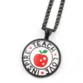 Collier pendentif gemme temps pomme professeur, chaîne en métal noir, bijoux inspirants. - Noir D