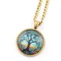 Collier pendentif arbre de vie verre acier inoxydable doré mode bijou pour femme - Or D