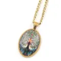 Gold tone chain necklace featuring an oval tree of life glass pendant fashion jewelry - Gold D