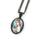 Collier Pendentif Ovale en Métal Noir Cabochon Verre Bijoux Femme Variante Style Cher - Noir C