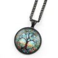 Collier pendentif en acier inoxydable cabochon en verre arbre de vie mode bijoux - Noir D