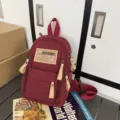 Casual canvas backpack for women men red daypack small school bag daily travel rucksack - Red