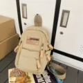 Beige canvas crossbody chest bag for men and women casual fashion travel backpack daily use. - Khaki