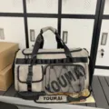 Gray large capacity gym duffel bag for sports and travel with multi pockets and straps. - Off White