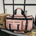 Large capacity pink sports fitness bag, travel duffel bag with dry wet separation compartments. - Pink