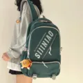 Grosse Kapazitaet Studentenrucksack, dunkelgruene Freizeitschultasche mit Anhaenger. - Grün + Mini-Burger