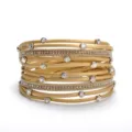 Multi-layer gold PU leather wrap bracelet with sparkling crystal accents for women. - Gold