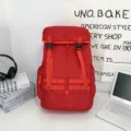 Red utility large capacity backpack for travel and outdoor sports with multi pockets and straps. - Red