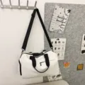 White sports duffel bag waterproof gym bag with black straps for fitness travel and swimming - White