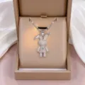 Edle silberne Hasen-Anhänger-Halskette mit glänzenden Zirkonia-Steinen für elegante Damen. - Strass Hase (X0648)