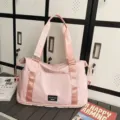 Pink travel duffel bag large capacity expandable gym bag lightweight waterproof overnight sports. - Pink