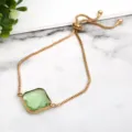 Exquisite adjustable gold bracelet featuring a square light green crystal charm for women - Light Green