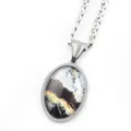 Collier chaine argente avec un pendentif ovale elegant en verre motif marbre abstrait bijoux. - Argent E