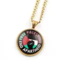 Collier de chaîne en acier inoxydable drapeau Palestine avec pendentif en verre rond. - Or E