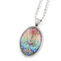 Tree of life glass cabochon oval pendant necklace fashion silver metal jewelry for women - Silver E