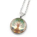 Collier arbre de vie en acier inoxydable avec pendentif rond en verre peint coloré élégant. - Argent E