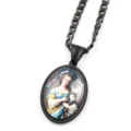 Collier pendentif cabochon en verre portrait d'art ovale vintage avec chaîne en métal. - Noir D