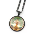 Collier Pendentif Arbre de Vie en Acier Inoxydable Chaîne Noire Cabochon Verre Bijou - Noir E