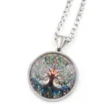 Collier pendentif arbre de vie en acier inoxydable avec design en verre gemme coloré élégant. - Argent F