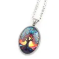 Vintage Tree of Life Glass Cabochon Oval Pendant Necklace Fashion Metal Jewelry Item - Silver F