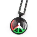 Collier pendentif symbole de paix tendance avec chaîne en métal noir et cabochon en verre. - Noir F
