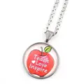 Collier Pendentif Pomme Verre Temps Élégant Mode Alliage Bijou Cadeau Pour Enseignant - Argent G