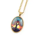 Gold Color Tree of Life Pendant Necklace Oval Time Gemstone Fashion Jewelry Accessory - Gold F