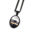 Collier pendentif gemme ovale noir vintage avec grosse chaîne, bijoux de mode chic. - Noir F