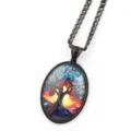 Tree of life oval pendant necklace with colorful glass gemstone and black metal chain var. - Black F