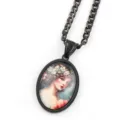 Collier pendentif camée ovale noir vintage pour femmes, bijoux de chaîne de pull gothique élégants. - Noir E