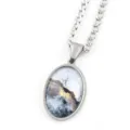 Collier pendentif en acier inoxydable avec motif de ciel étoilé ovale, bijou élégant - Argent G