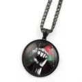Collier drapeau Palestine poing levé anti-guerre pendentif cabochon verre noir bijou - Noir G