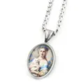 Collier pendentif ovale vintage avec portrait de peinture a l'huile classique et chaine argente. - Argent F