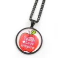 Collier pendentif pomme enseignant avec chaîne en métal noir, bijoux de gemme en verre cabochon vintage. - Noir G