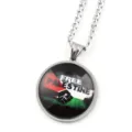 Collier pendentif dôme en verre drapeau de la Palestine avec chaîne, bijoux Palestine - Argent H