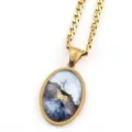 Collier chaîne dorée avec pendentif ovale en pierre précieuse galaxie, élégant bijou tendance. - Or G