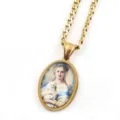 Collier pendentif portrait vintage pour femme, bijoux de style art classique dore. - Or F